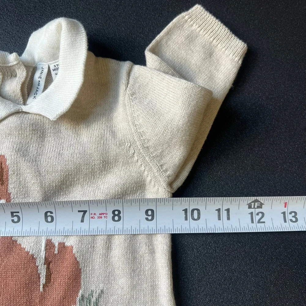Janie & Jack Cream Fox Knit Romper Peter Pan Collar 3-6 Months Classic Heritage